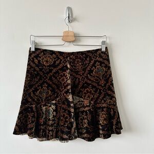Urban Outfitters-Ecote Velvet Dark Floral Mini Skirt (Size:Medium)